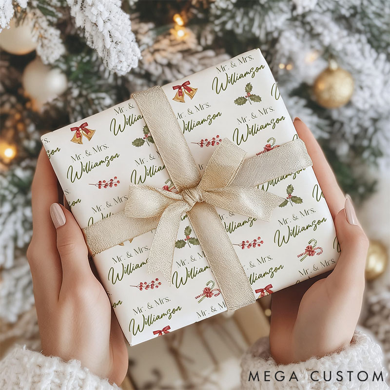 Personalized Christmas Gift Wrap Custom Holiday Wrapping Paper for Couples Mr and Mrs Gift Wrapping Paper
