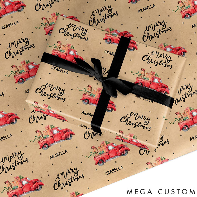 Personalized Christmas Truck Wrapping Paper Custom Christmas Gift Wrap for Her Him Xmas Decor