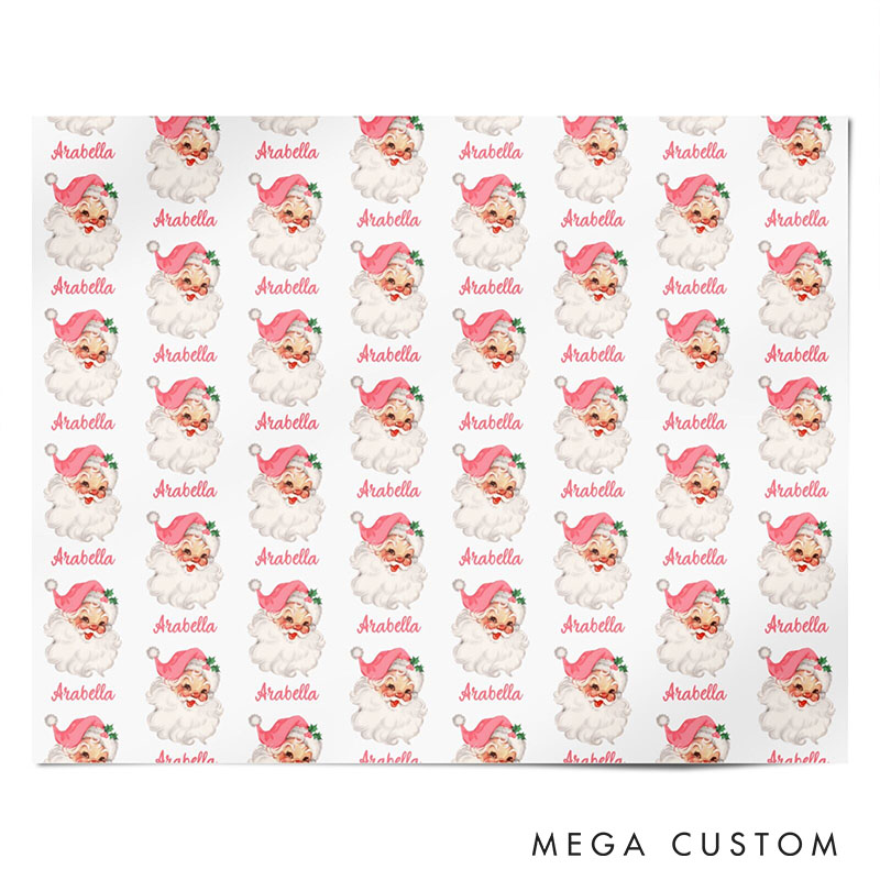 Personalized Vintage Pink Santa Christmas Wrapping Paper Couple Christmas Wrapping Paper Christmas Gift for Girlfriend Wife Boyfriend Husband
