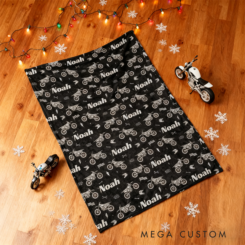 Personalized Motocross Dirt Bike Blanket Custom Name Racing Blanket Cool Sports Themed Throw