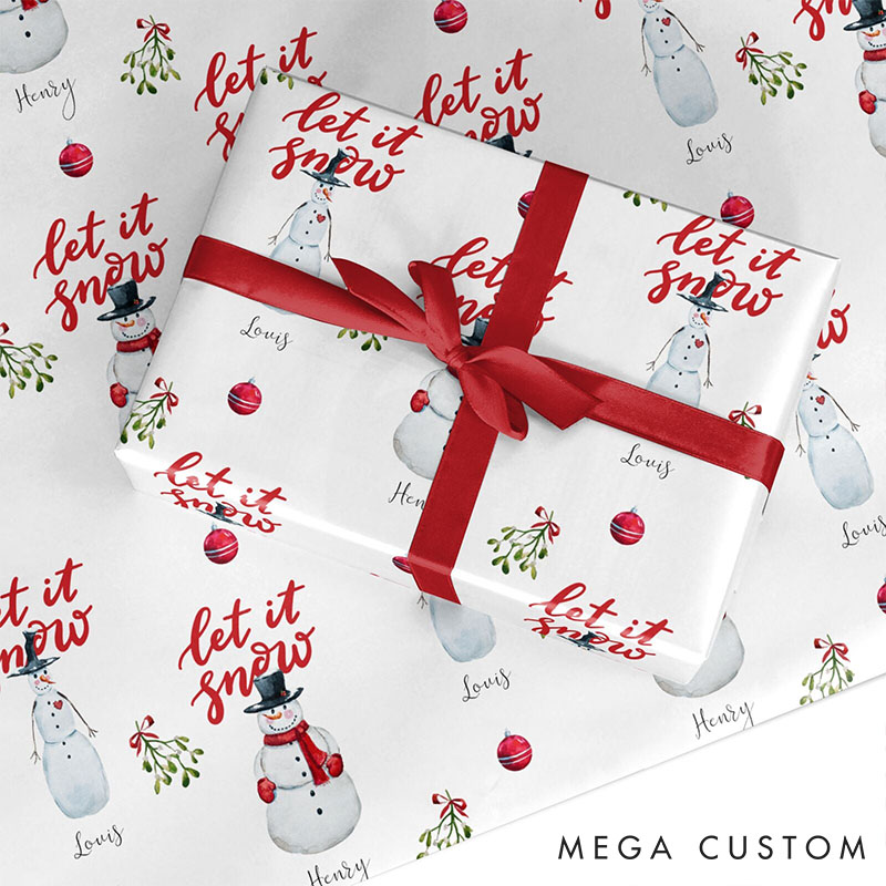 Personalized Let It Snow Wrapping Paper Winter Wonderland Gift Wrap Custom Two Snowmen Wrapping Paper for Couple Xmas Wrap for Friend