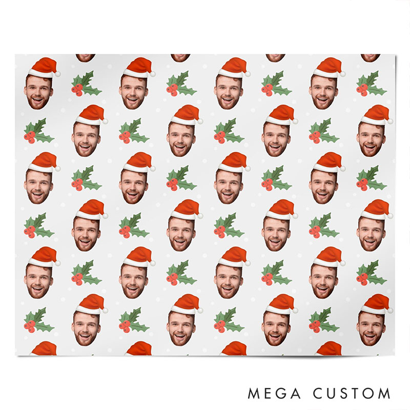 Personalized Husband Boyfriend Face Wrapping Paper Girlfriend Wife Elf Face Christmas Wrapping Paper Holiday Gift Wrap for Couple Boyfriend Husband
