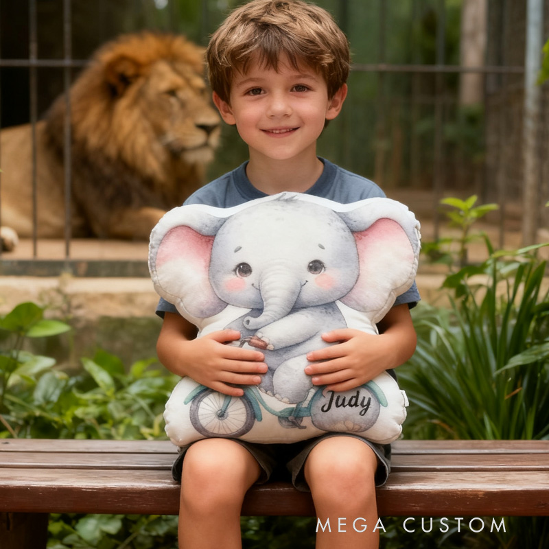 Personalized Elephant Bike Letter Pillow Cozy Graphic 3D Print Bow Letter Pillow Name Pillow Comfortable Travel Cushion for Kids Riding Lovers