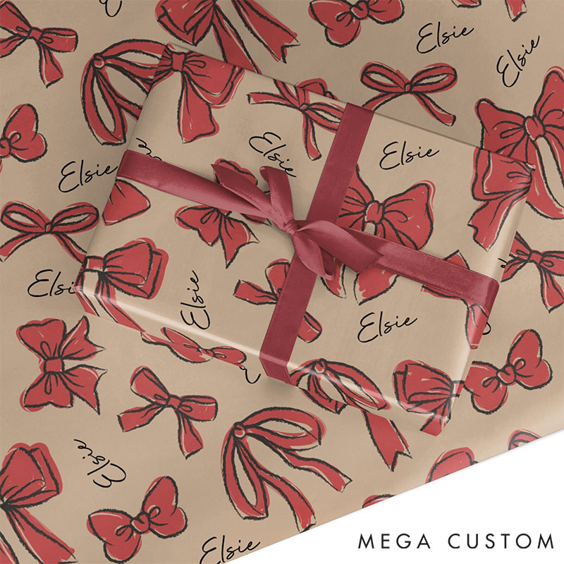 Personalized Bow Christmas Wrapping Paper Custom Christmas Bow Wrapping Paper for Him Her Christmas Decor Wrap for Boyfriend Girlfriend