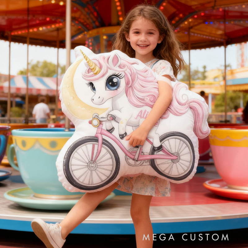 Personalized Pinky Horse Bike Pillow Cozy Graphic 3D Print Bow Pillow Name Pillow Comfortable Travel Cushion for Kids Girls Riding Lovers