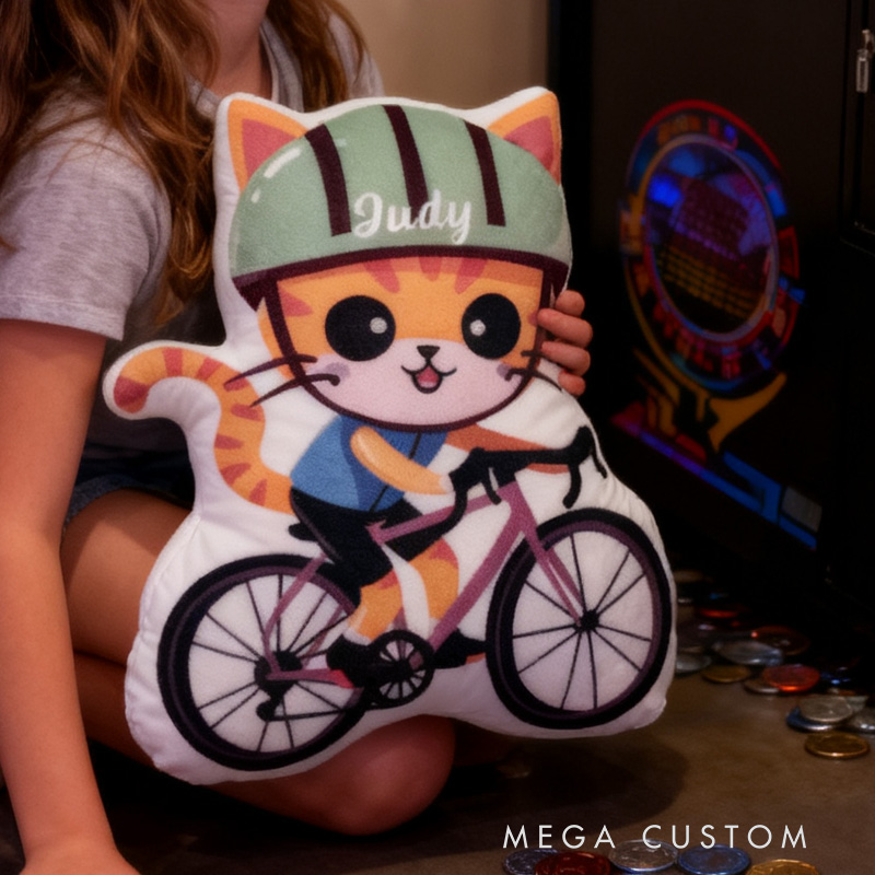Personalized Cat Kitty Bike Pillow Cozy Graphic 3D Print Gamer Pillow Name Pillow Comfortable Travel Cushion for Kids Girls Riding Lovers