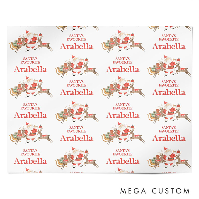 Personalized Santa's Favourite Christmas Wrapping Paper Custom Name Christmas Wrapping Paper Holiday Gift Wrap for Girlfriend Wife Boyfriend Husband