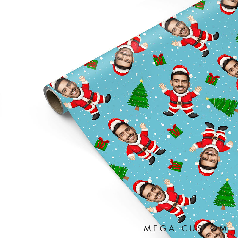 Personalized Santa Face Cutout Christmas Wrapping Paper Custom Name Christmas Wrapping Paper Holiday Gift Wrap for Girlfriend Wife Boyfriend Husband