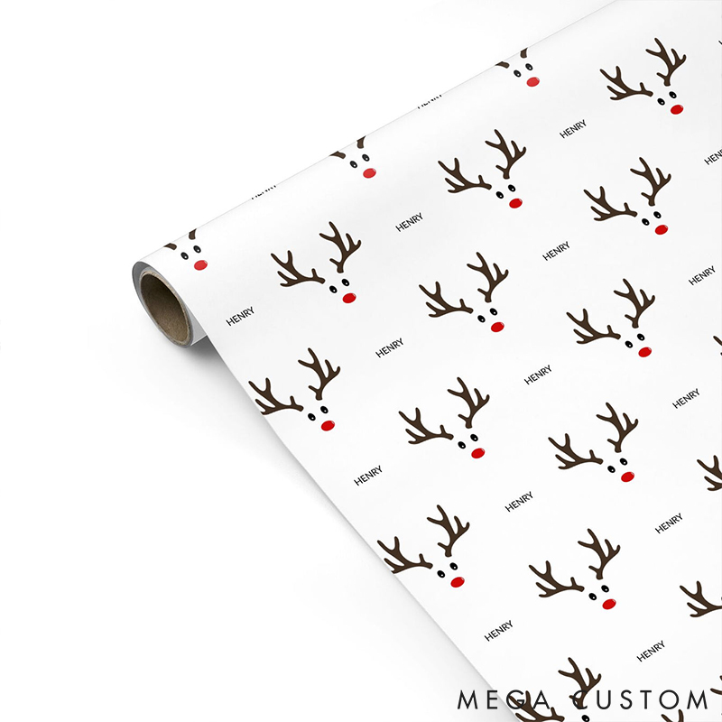 Personalised Reindeer Face Wrapping Paper Custom Minimalist Holiday Decor Wrap Paper Christmas Gift Wrapping for Her