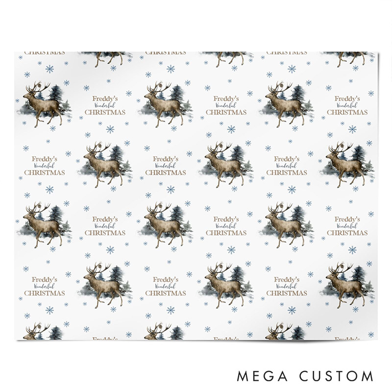 Personalized Retro Reindeer Christmas Wrapping Paper Custom Name Christmas Wrapping Paper Holiday Gift Wrap for Girlfriend Wife Boyfriend Husband