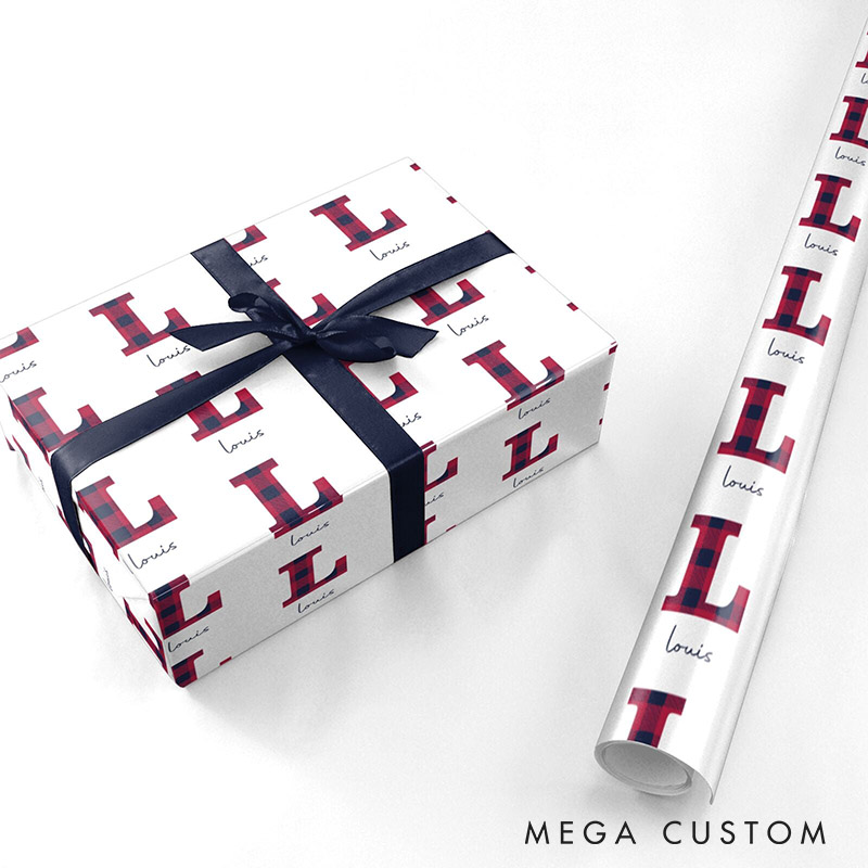 Personalized Red Plaid Christmas Wrapping Paper Custom Tartan Name Christmas Wrapping Paper Holiday Gift Wrap for Girlfriend Wife Boyfriend Husband