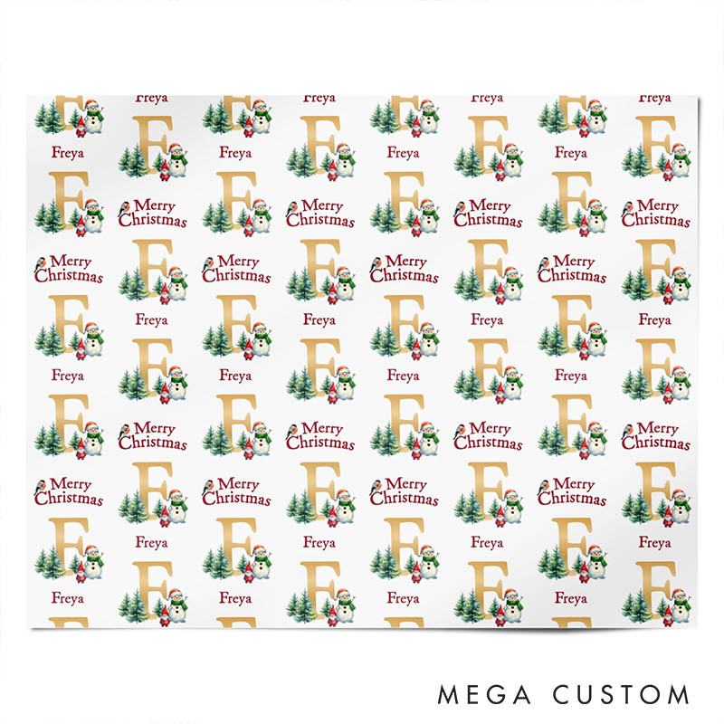 Personalized Gold Initial Christmas Wrapping Paper Custom Name Christmas Wrapping Paper Holiday Gift Wrap for Girlfriend Wife Boyfriend Husband