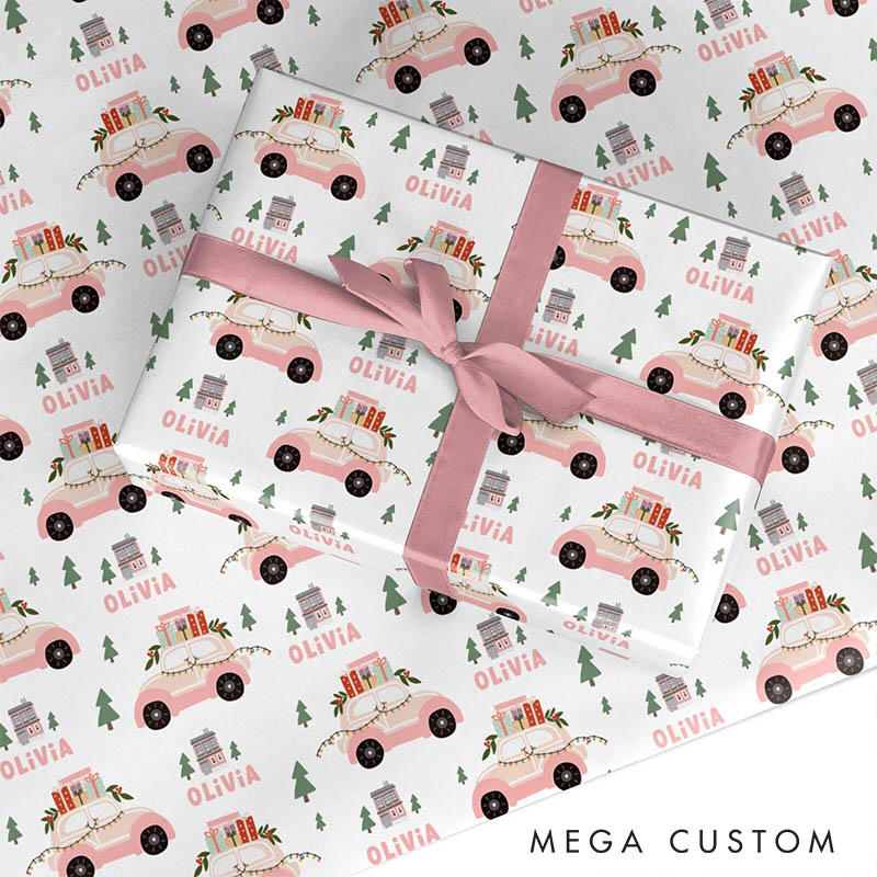 Personalized Car Carrying Gift Box Christmas Wrapping Paper Custom Christmas Wrapping Paper Holiday Gift Wrap for Girlfriend Wife Boyfriend Husband