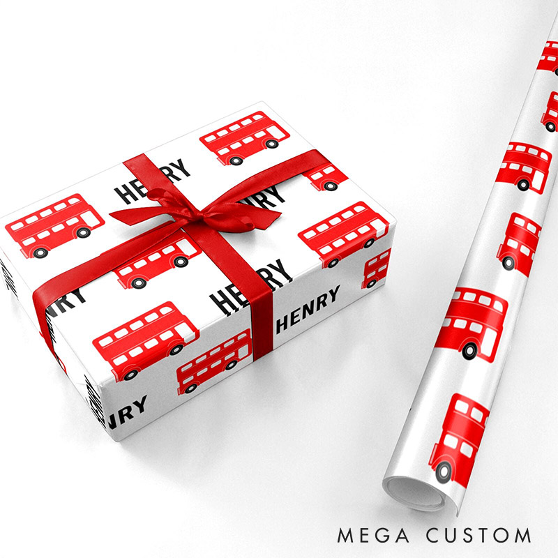 Personalized Bus Print Christmas Wrapping Paper Custom Name Christmas Wrapping Paper Holiday Gift Wrap for Girlfriend Wife Boyfriend Husband