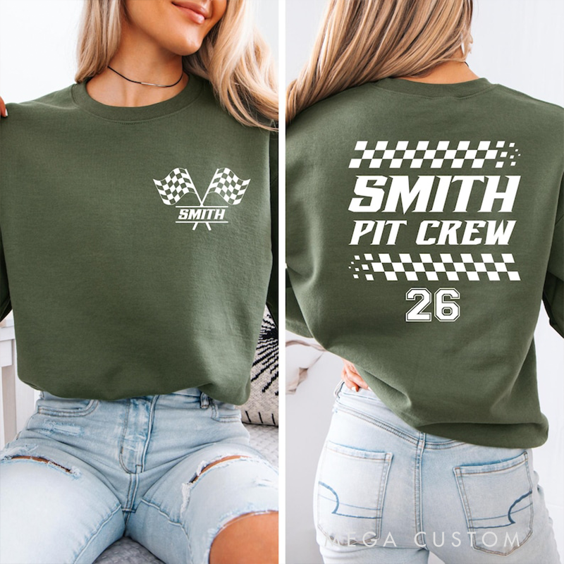 Personalized Racing Pit Crew Sweatshirt Custom Name and Number Race Team Hoodie Car Lover Gift Matching Family Outfit