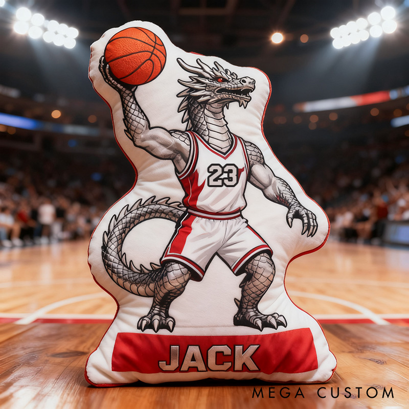 Personalized Dinosaur Basketball Pillow with Custom Name and Number Design for Kids