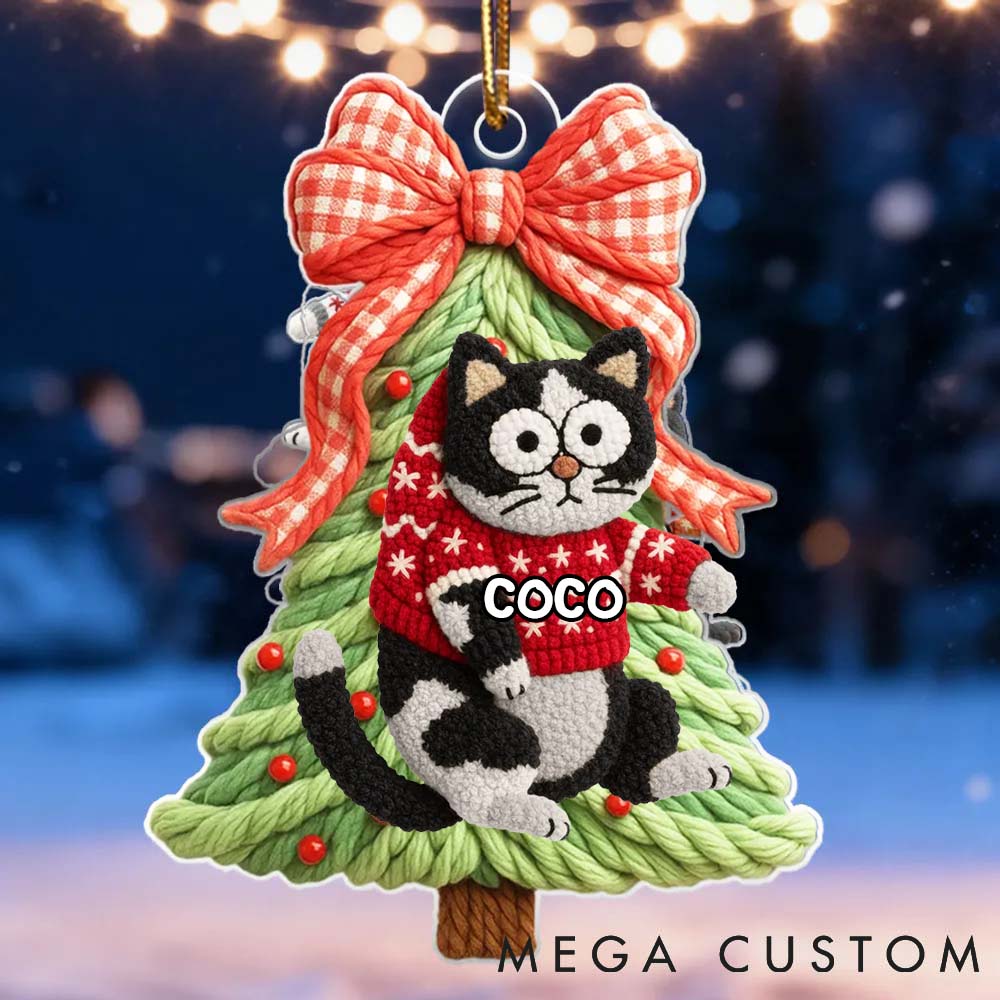 Personalized Cat Lover Cat Hanging on Christmas Tree Christmas Ornament