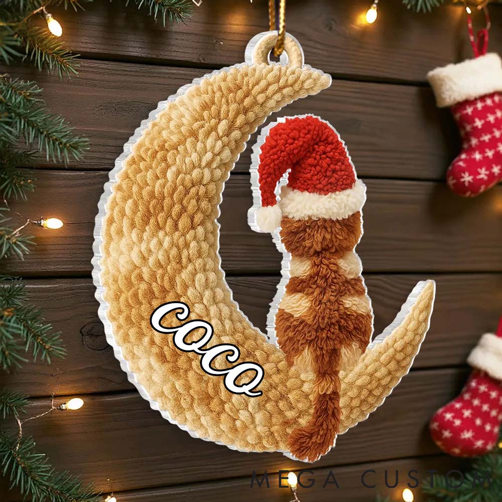 Personalized Cat Lover Cats Sitting on Moon Christmas Ornament