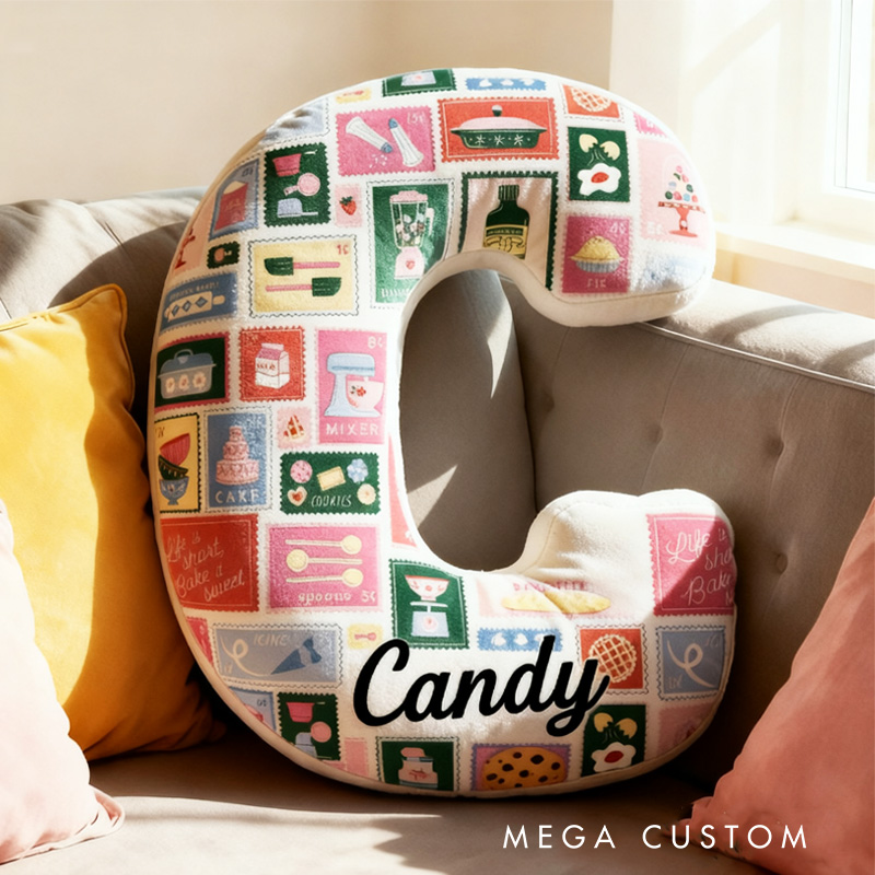 Personalized Baking Tool Alphabet Throw Pillow Baking Lover Letter Pillow with Name for Kids Girl Boy Christmas Gifts Loving Room Decor