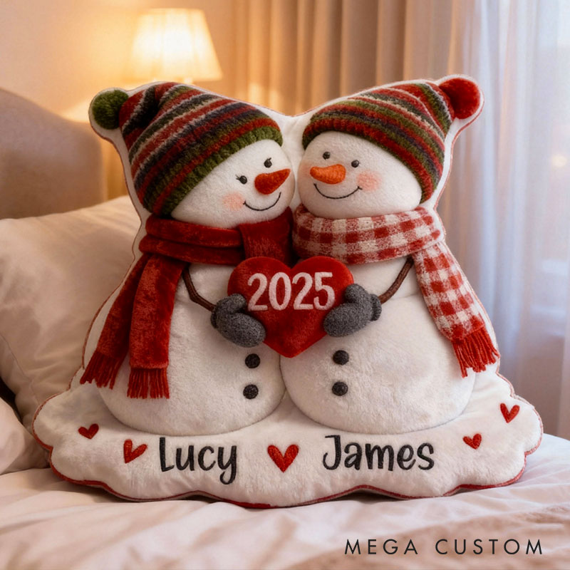 Personalized Couple Christmas Penguin Graphic 3D Printed Pillow Custom Newlyweds Name Christmas Cushion Christmas Gift for Him Her