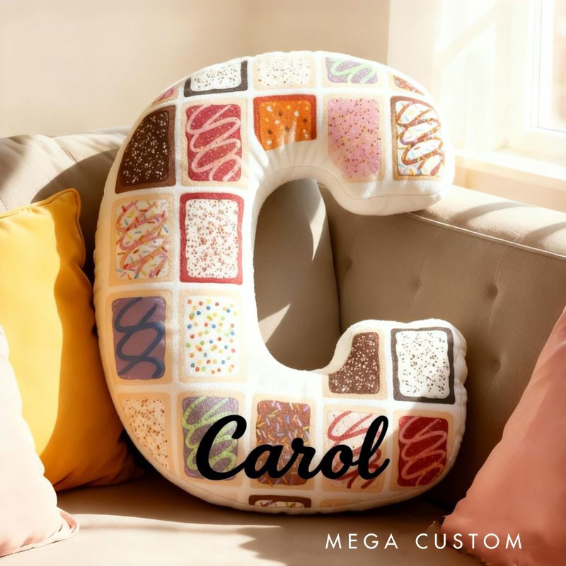 Personalized Cookie Alphabet Throw Pillow Cake Patchwork Letter Pillow with Name for Kids Girl Boy Baker Christmas Gifts Loving Room Decor