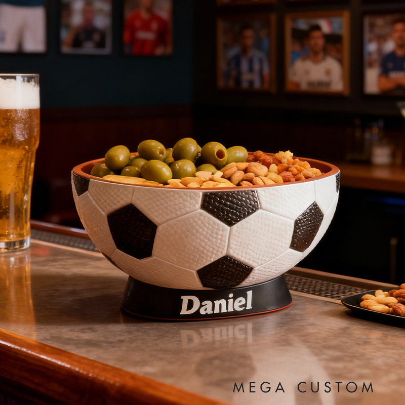 Personalized Soccer Snack Bowl - Custom Name Football Shaped Snack Holder for Game Day, Tailgating & Sports Fans