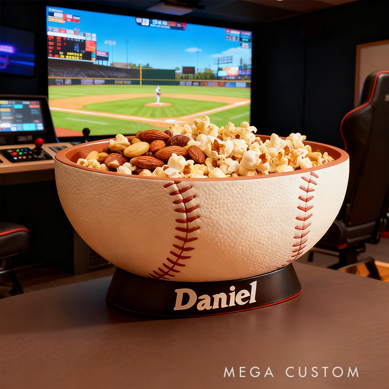 Personalized Baseball Snack Bowl - Custom Name Baseball Shaped Snack Holder for Game Day, Tailgating & Sports Fans