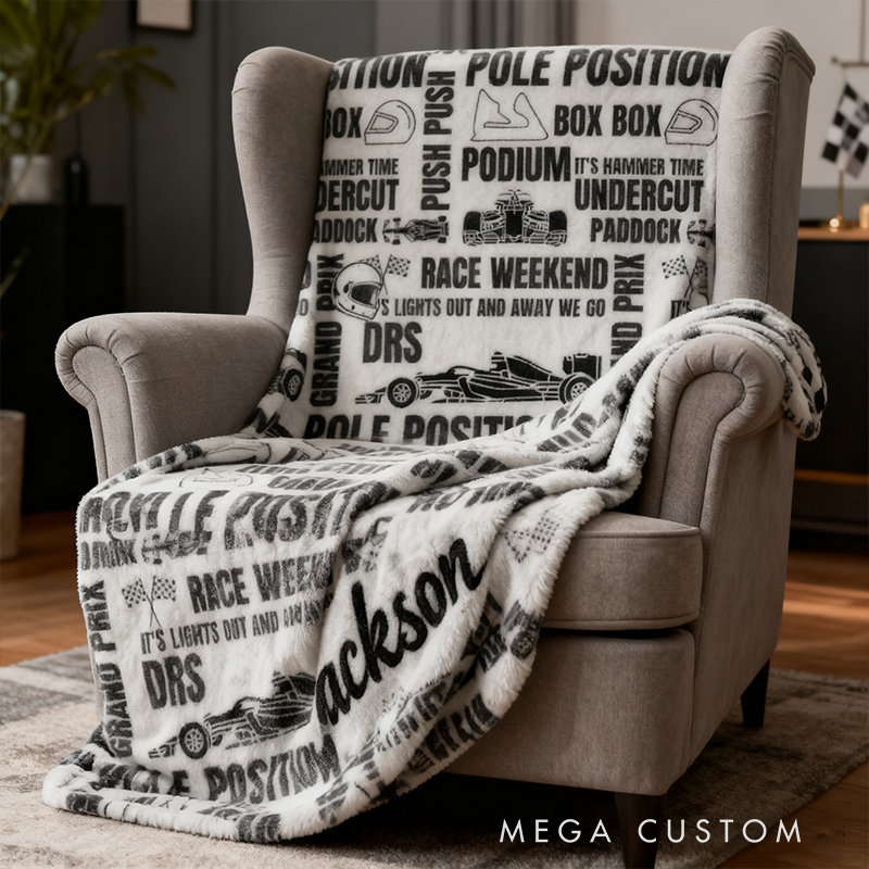 Personalized Racing Throw Blanket Custom Name Velveteen Plush Blanket Racing Terms Design Fan Gifts Home Decor