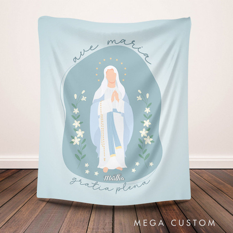 Personalized Ave Maria Throw Blanket with Name Home Decor Religious Gift Catholic Gift for Women