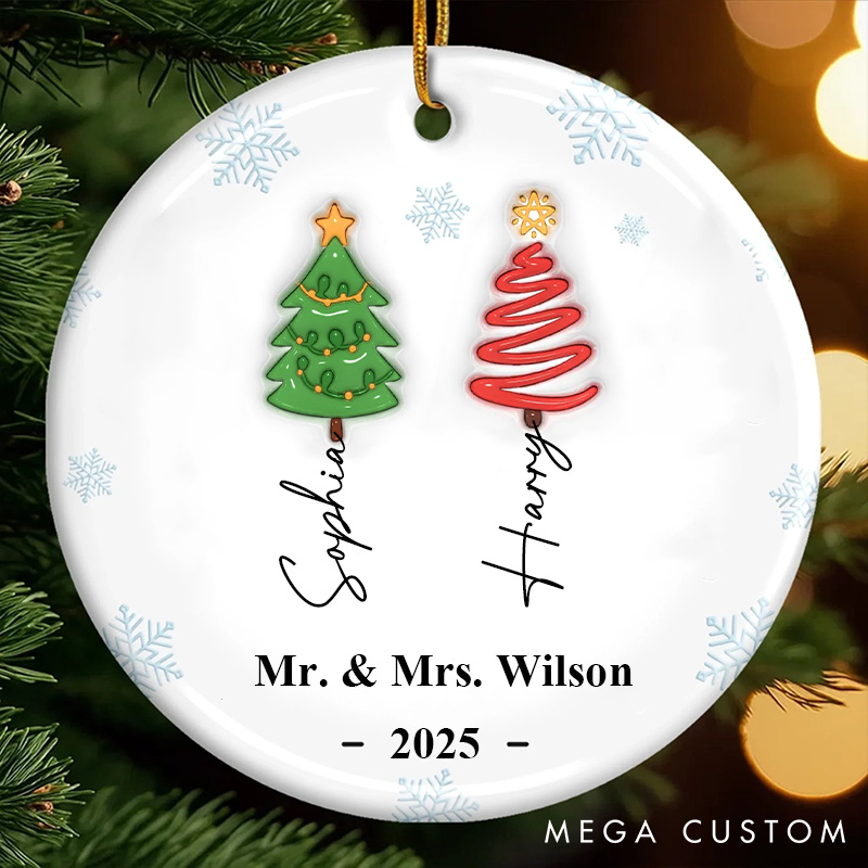 Personalized Couple Ceramic Ornament Custom Christmas Gifts for Husband Wife Our Festive Ornament for Couple Newlyweds Xmas Gift