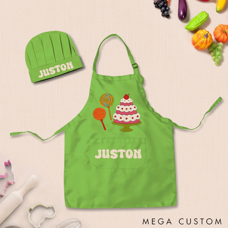 Personalized Cute Dessert Adjustable Kids Apron Set with Name and Pocket for Cooking Crafts Holiday Gift for Girls
