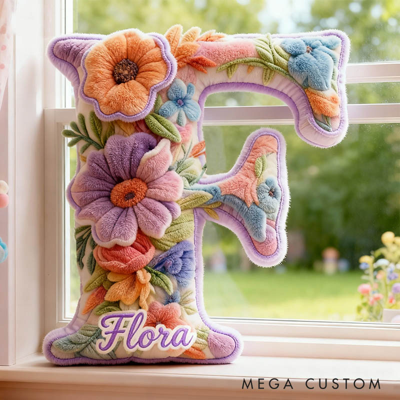 Personalized Flower Girl Purple Floral Graphic 3D Printed Pillow Custom Girl friend Name Cushion Valentine's Day Gift Christmas Gift for Her