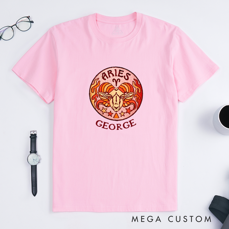 Personalized Aries T-Shirt Custom Zodiac Ram Design Classic Unisex Astrology Tee Unique Birthday Gift for Men Women Personalized Name Shirt