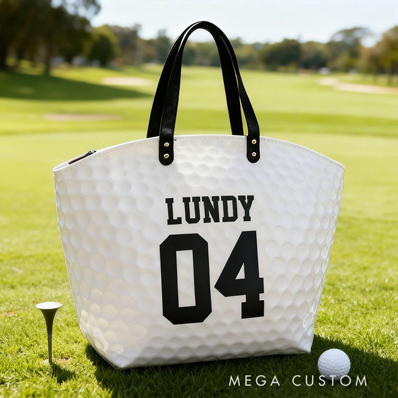 Personalized Golf Ball Texture Tote Bag -  Design, Stylish & Functional for Golf Enthusiasts Custom Name & Number