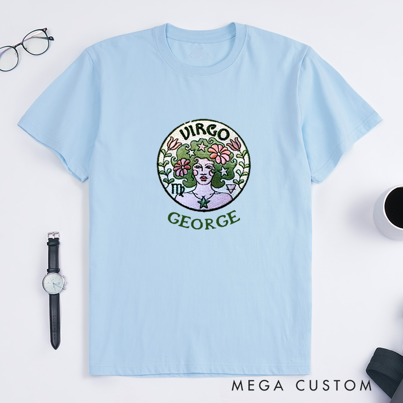 Personalized Virgo Zodiac Classic T-Shirt Astrology Gift Custom Name Star Sign Birthday Present Unisex Horoscope Tee