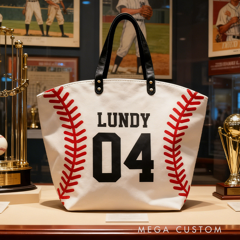 Personalized Baseball Texture Tote Bag Design, Stylish & Functional for Baseball Enthusiasts Custom Name & Number