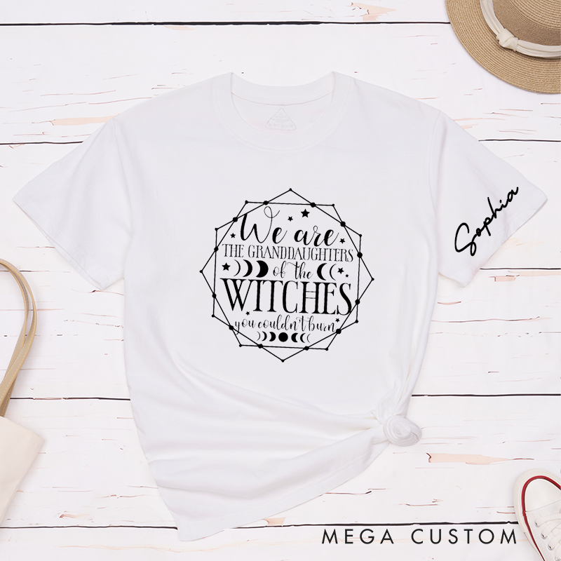 Personalized Witch Granddaughter T-Shirt Custom Name and Date Inspirational Womens Empowerment Spell Blessing Gift 