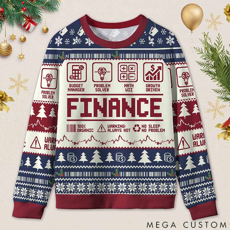Personalized Funny Accounting Finance Ugly Christmas Sweater Gift for Accounting Finance Professionals