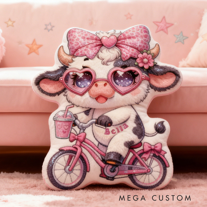 Personalized Pink Dairy Cow Pillow Cozy Lovely Graphic 3D Print Throw Pillow Name Pillow Comfortable Travel Cushion for Kids Girls Riding Lovers