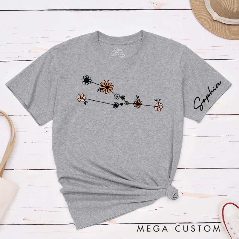 Personalized Taurus Zodiac Floral Constellation Classic T-Shirts Custom Star Sign Shirt Birthday Gift Unisex Astrology Tee for Men and Women
