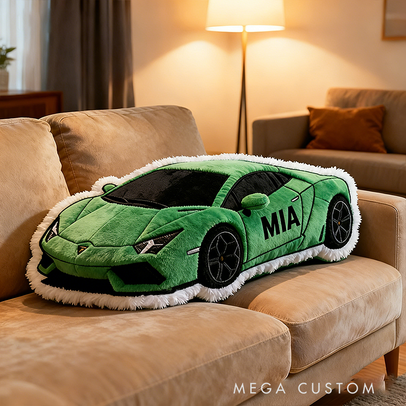 Personalized Race Car Shaped Pillow Custom Name Sports Car Plush Cushion Choose Color 3D Graphic Print Gift for Racing Fans