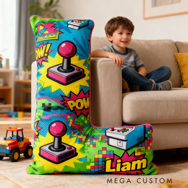 Personalized Colorful Anime-Style Game Console Joystick Letter Pillow for Game Lovers Plush Pillow Christmas Birthday Holiday Gift for Kids