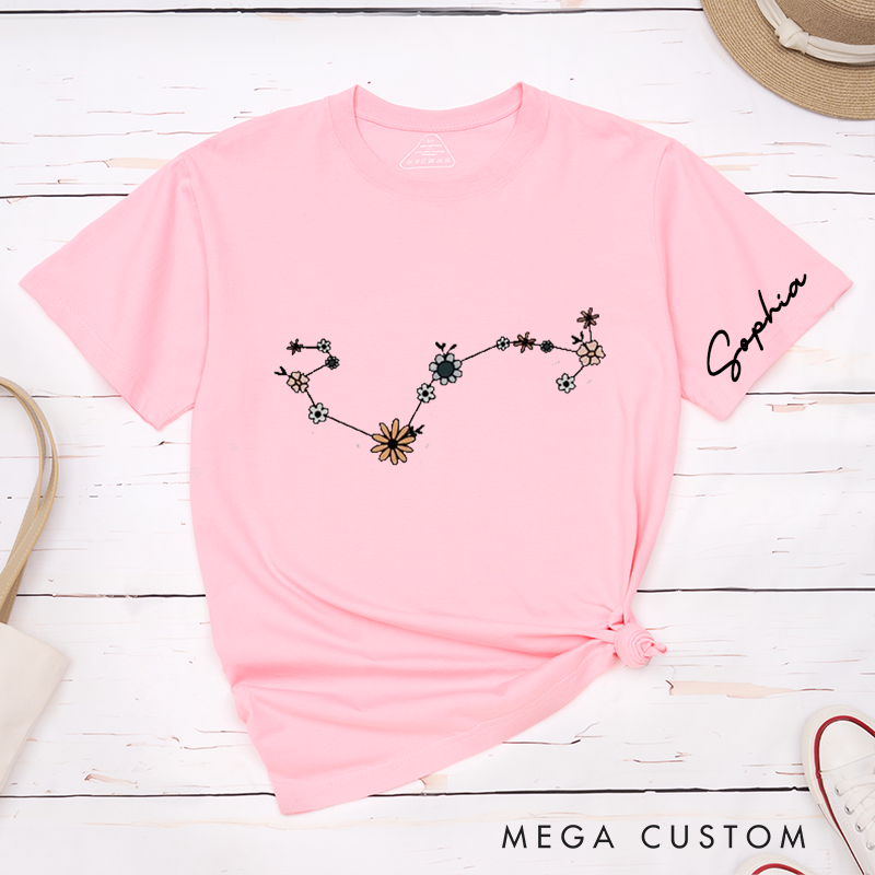 Personalized Scorpio Floral Constellation Classic T-Shirt Custom Zodiac Gift for Birthday Astrology Shirt Unisex Trendy Tee for Men and Women