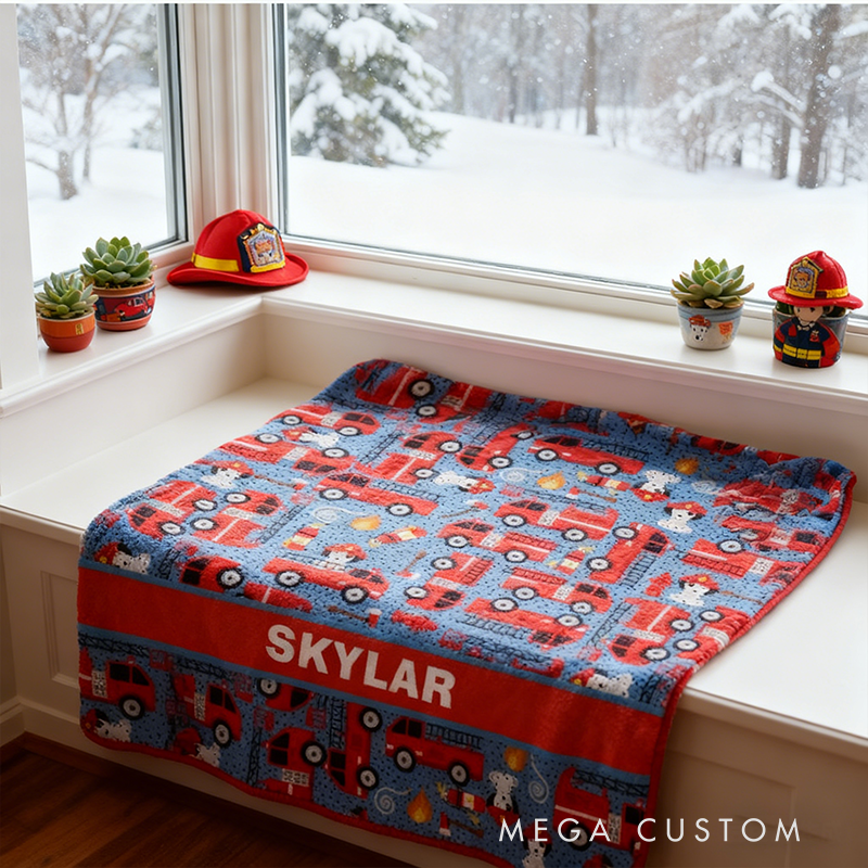 Personalized Firefighter Blanket Custom Name Fire Truck Themed Plush Throw Blanket Gifts