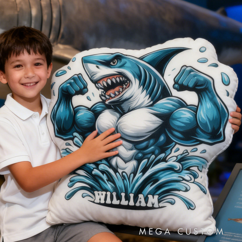 Personalized Muscle Shark Throw Pillow Graphic 3D Print Trainer Fitness Planner Decoration Letter Pillow Exercise Sport Gym Sublimation Design Lift Heavy Shit Gym Rat Weightlifting Pillow for Kids Gym Lovers