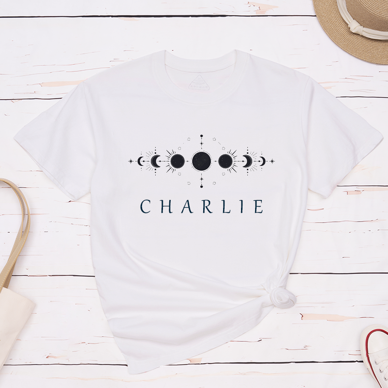 Personalized Moon Phase Classic T-Shirts Astrology Gifts for Men and Women Custom Lunar Phases Shirt Unique Astronomical Birthday Present Idea
