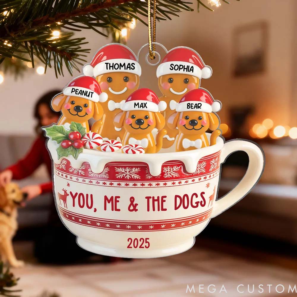 Personalized Pet Lover Gingerbread Couple and Pet in Hot Cocoa Christmas Ornament