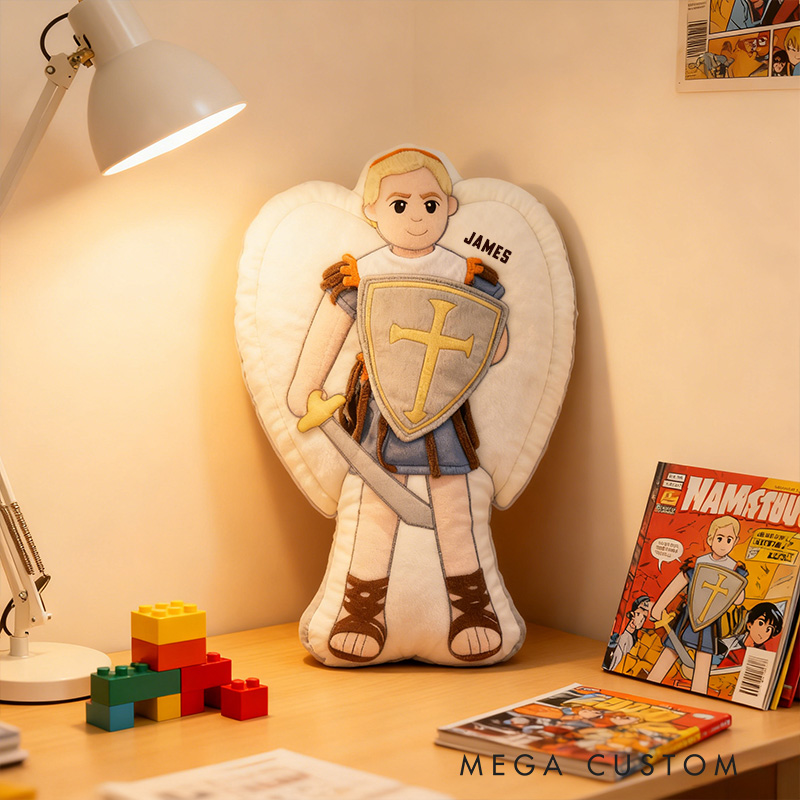 Personalized Saint Michael Pillow with Custom Name Graphic 3D Print Pillow Religious Home Decor Birthay Gift for Boys