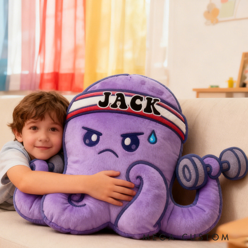 Personalized Workout Octopus Throw Pillow Graphic 3D Print Trainer Fitness Planner Decoration Letter Pillow Exercise Sport Gym Sublimation Design Lift Heavy Shit Gym Rat Weightlifting Pillow for Kids Gym Lovers