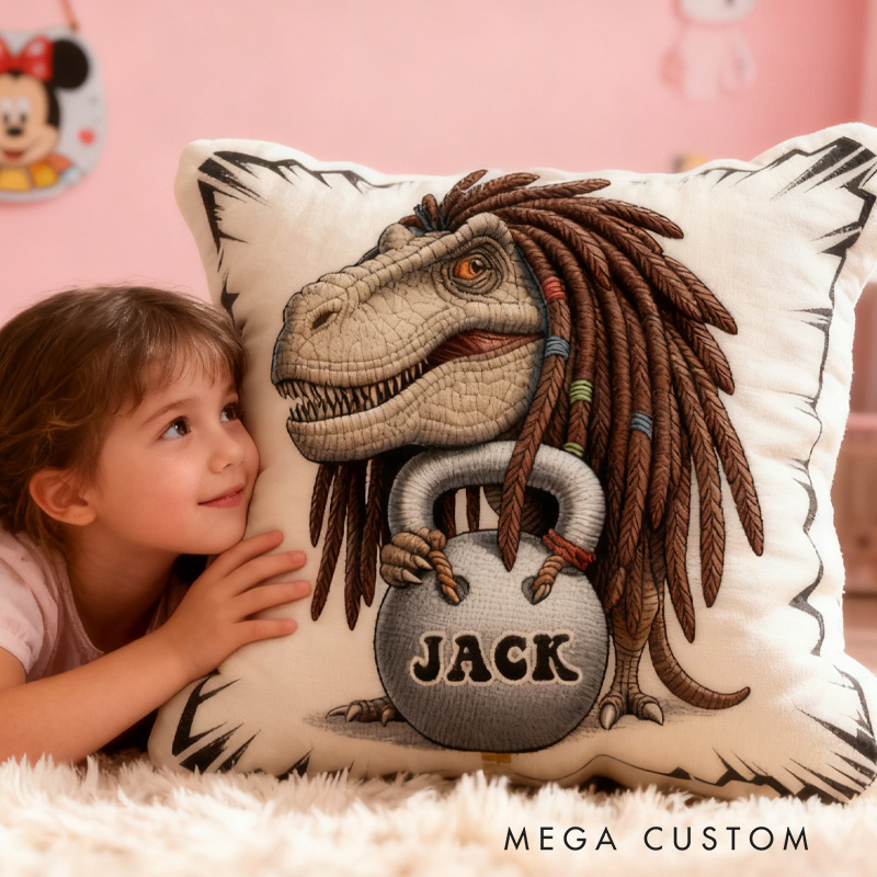 Personalized Workout Dino Pillow Graphic 3D Print Trainer Fitness Planner Decoration Letter Pillow Exercise Sport Gym Sublimation Design Lift Heavy Shit Gym Rat Weightlifting Pillow for Kids Gym Lovers
